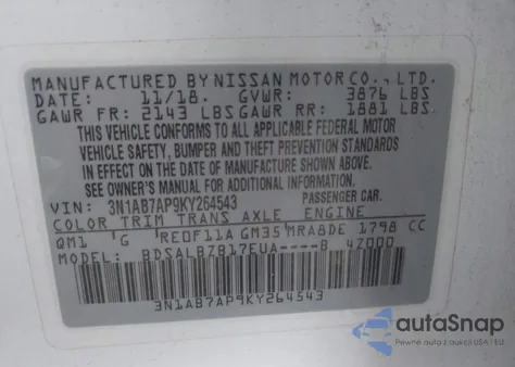 2019 Nissan Sentra S из США, поврежденный, VIN 3N1AB7AP9KY264543